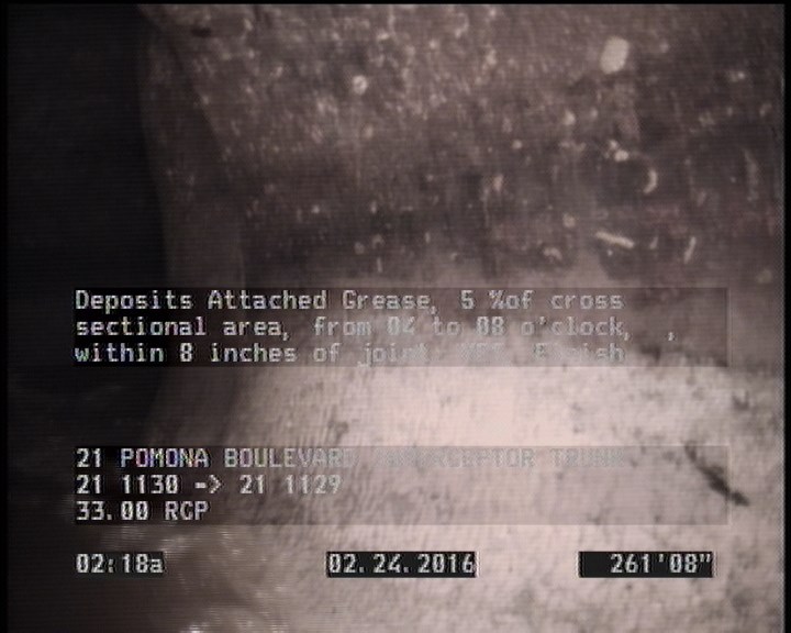 Deposits Attached Grease, 5 %of cross sectional area, from 04 to 08 o'clock, , within 8 inches of joint: YES, Finish