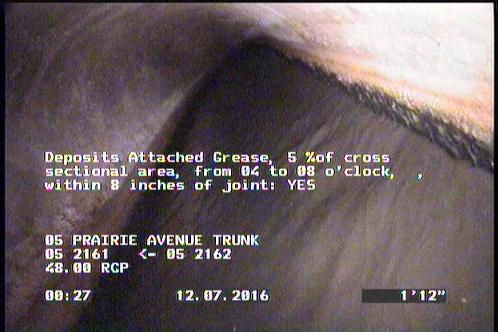Deposits Attached Grease, 5 %of cross sectional area, from 04 to 08 o'clock, , within 8 inches of joint: YES