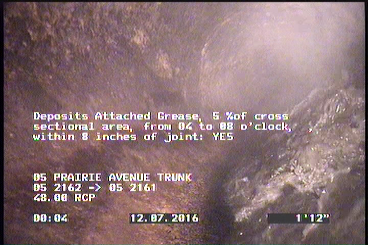 Deposits Attached Grease, 5 %of cross sectional area, from 04 to 08 o'clock, , within 8 inches of joint: YES