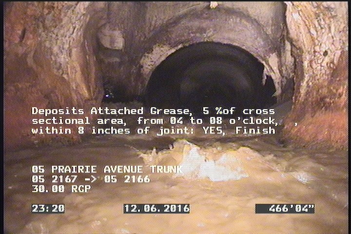 Deposits Attached Grease, 15 %of cross sectional area, from 04 to 08 o'clock, , within 8 inches of joint: YES