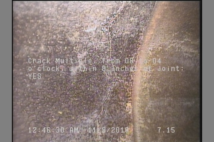 Crack Multiple, from 08 to 04 o'clock, within 8 inches of joint: YES