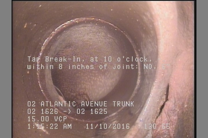 Tap Break-In, at 10 o'clock, -, within 8 inches of joint: NO, 6"