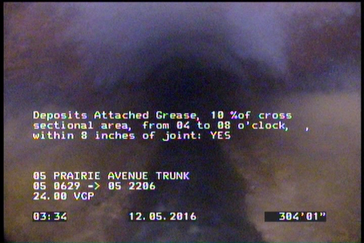 Deposits Attached Grease, 10 %of cross sectional area, from 04 to 08 o'clock, , within 8 inches of joint: YES