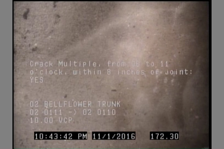 Crack Multiple, from 08 to 11 o'clock, within 8 inches of joint: YES