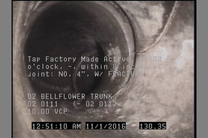 Tap Factory Made Active, at 02 o'clock, -, within 8 inches of joint: NO, 4" - W/ FRACTURE