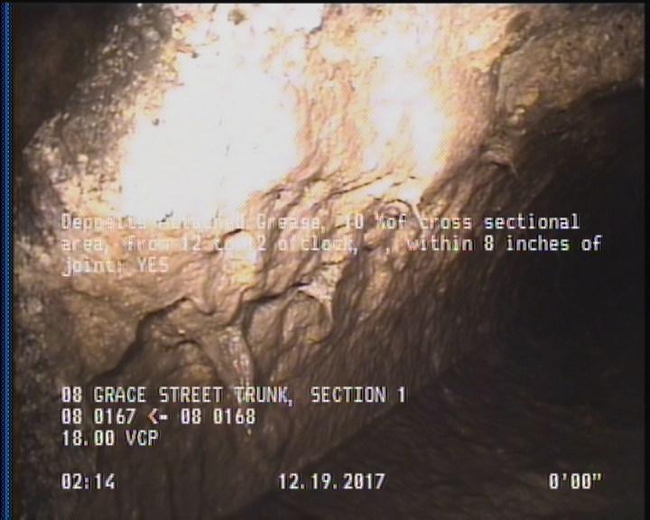 Deposits Attached Grease, 10 %of cross sectional area, from 12 to 12 o'clock, , within 8 inches of joint: YES