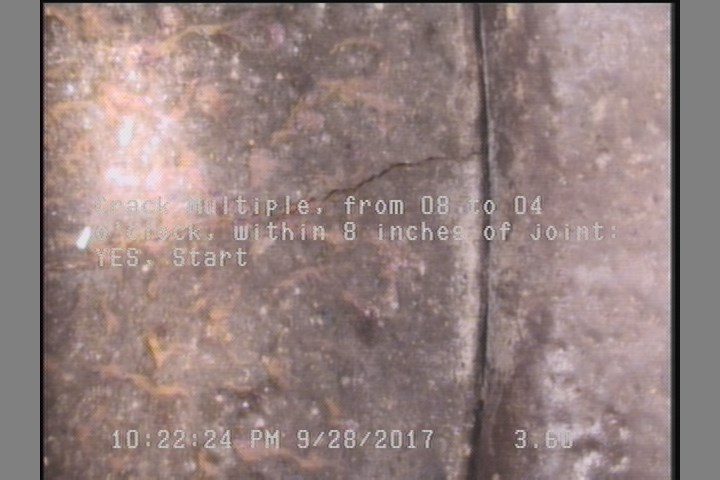 Crack Multiple, from 08 to 04 o'clock, within 8 inches of joint: YES, Start