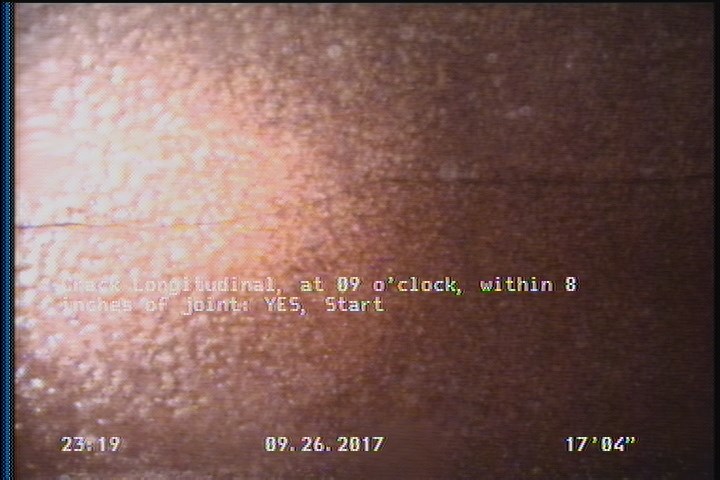Crack Longitudinal, at 09 o'clock, within 8 inches of joint: YES, Start