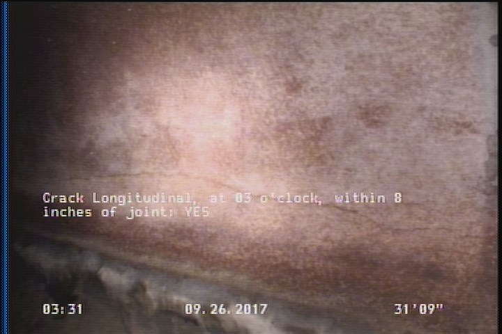 Crack Longitudinal, at 03 o'clock, within 8 inches of joint: YES