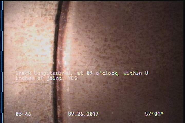 Crack Longitudinal, at 09 o'clock, within 8 inches of joint: YES