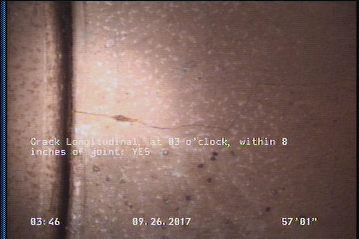 Crack Longitudinal, at 03 o'clock, within 8 inches of joint: YES