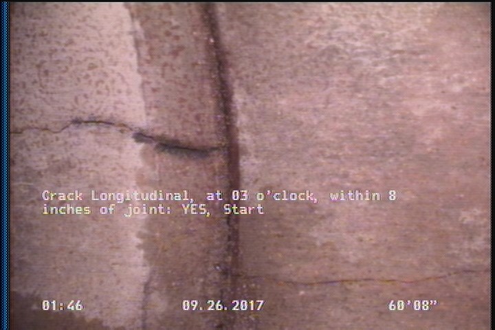 Crack Longitudinal, at 03 o'clock, within 8 inches of joint: YES, Start