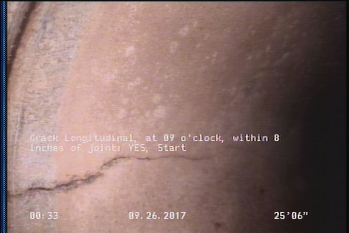 Crack Longitudinal, at 09 o'clock, within 8 inches of joint: YES, Start