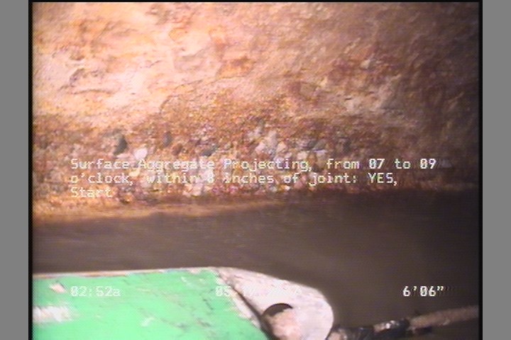 Surface Aggregate Projecting, from 07 to 09 o'clock, within 8 inches of joint: YES, Start