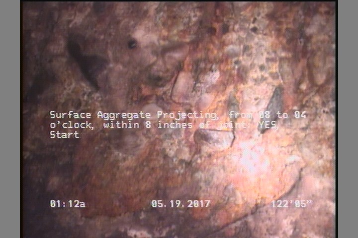 Surface Aggregate Projecting, from 08 to 04 o'clock, within 8 inches of joint: YES, Start