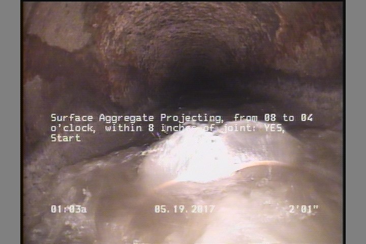 Surface Aggregate Projecting, from 08 to 04 o'clock, within 8 inches of joint: YES, Start