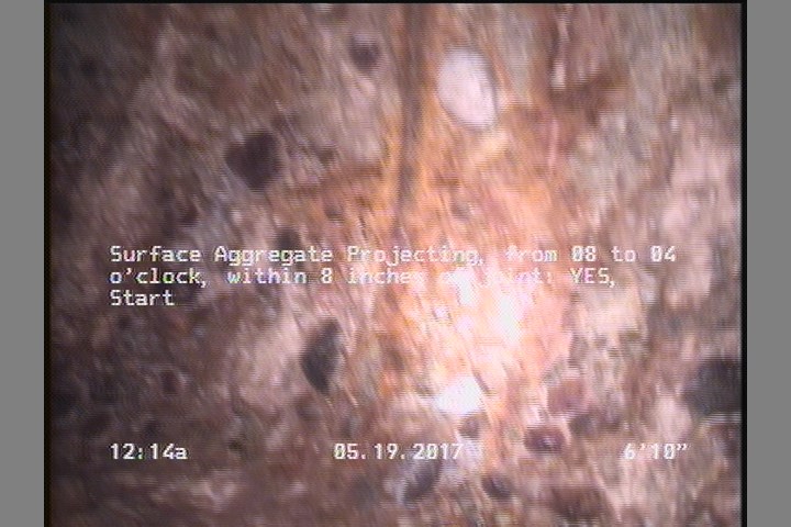 Surface Aggregate Projecting, from 08 to 04 o'clock, within 8 inches of joint: YES, Start