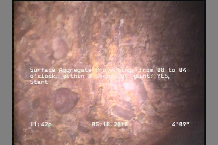 Surface Aggregate Projecting, from 08 to 04 o'clock, within 8 inches of joint: YES, Start