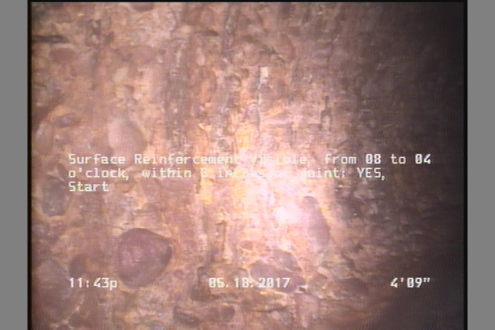 Surface Reinforcement Visible, from 08 to 04 o'clock, within 8 inches of joint: YES, Start