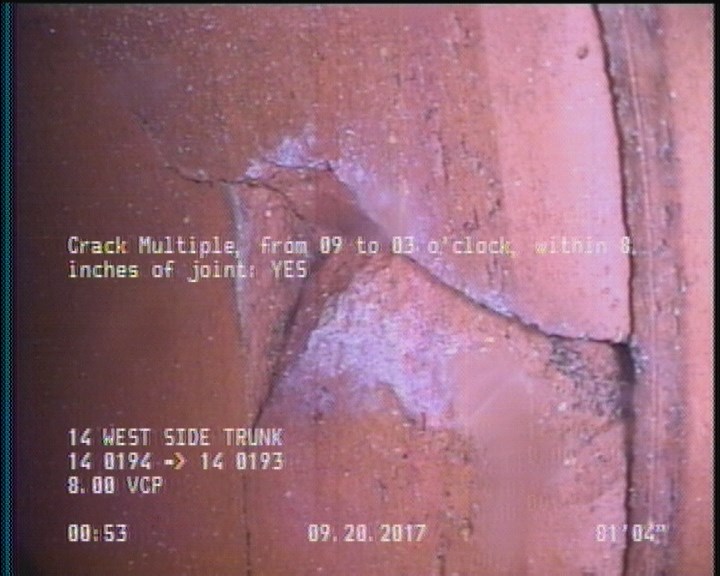 Crack Multiple, from 09 to 03 o'clock, within 8 inches of joint: YES