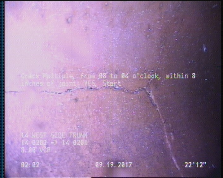 Crack Multiple, from 08 to 04 o'clock, within 8 inches of joint: YES, Start