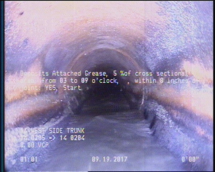 Deposits Attached Grease, 5 %of cross sectional area, from 03 to 09 o'clock, , within 8 inches of joint: YES, Start