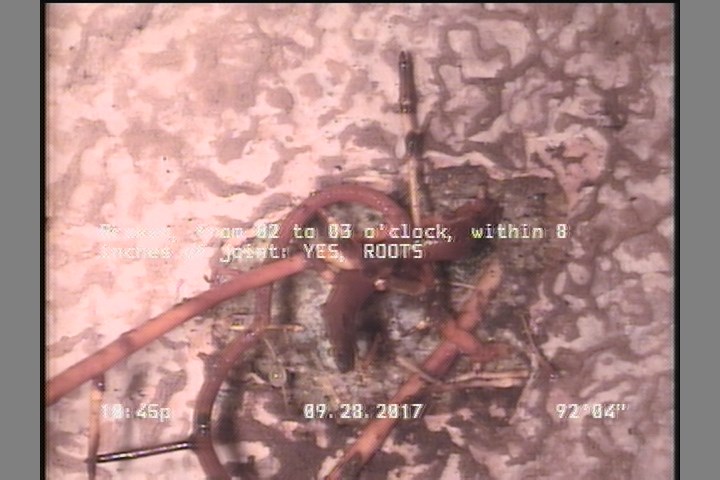 Broken, from 02 to 03 o'clock, within 8 inches of joint: YES - ROOTS
