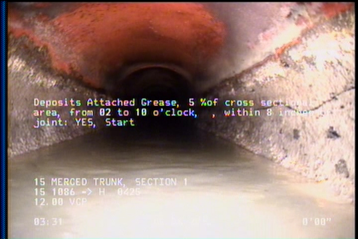 Deposits Attached Grease, 5 %of cross sectional area, from 02 to 10 o'clock, , within 8 inches of joint: YES, Start