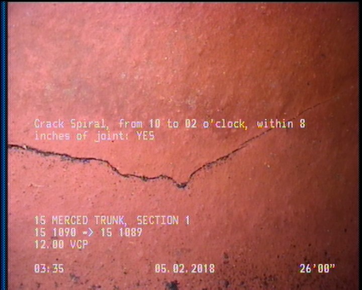 Crack Spiral, from 10 to 02 o'clock, within 8 inches of joint: YES