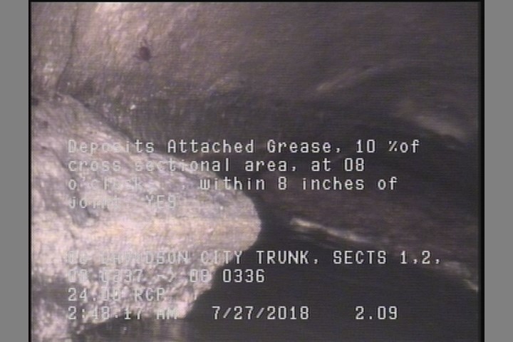 Deposits Attached Grease, 10 %of cross sectional area, at 08 o'clock, , within 8 inches of joint: YES