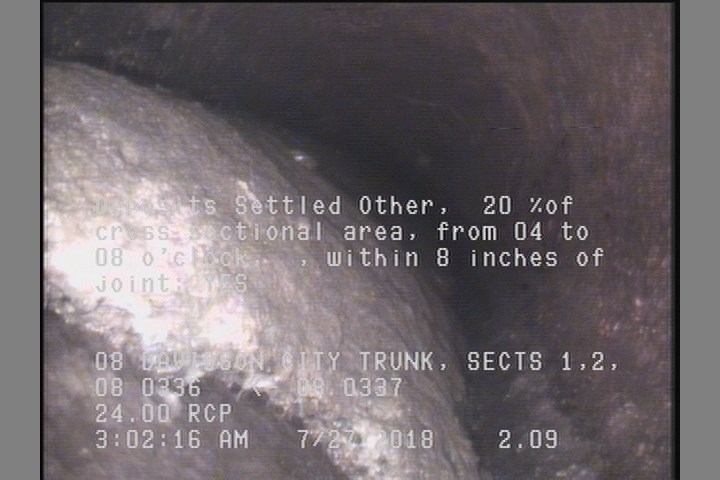Deposits Settled Other, 20 %of cross sectional area, from 04 to 08 o'clock, , within 8 inches of joint: YES