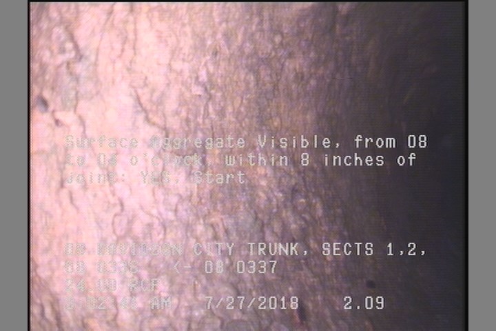 Surface Aggregate Visible, from 08 to 04 o'clock, within 8 inches of joint: YES, Start