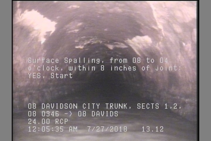 Surface Spalling, from 08 to 04 o'clock, within 8 inches of joint: YES, Start