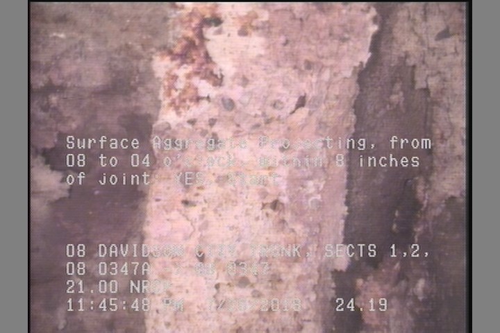 Surface Aggregate Projecting, from 08 to 04 o'clock, within 8 inches of joint: YES, Start