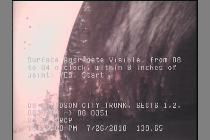 Surface Aggregate Visible, from 08 to 04 o'clock, within 8 inches of joint: YES, Start