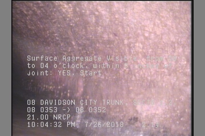 Surface Aggregate Visible, from 08 to 04 o'clock, within 8 inches of joint: YES, Start