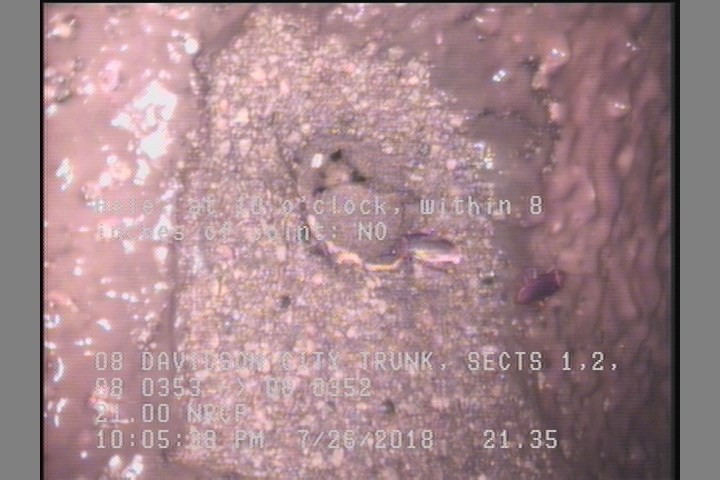 Hole, at 10 o'clock, within 8 inches of joint: NO