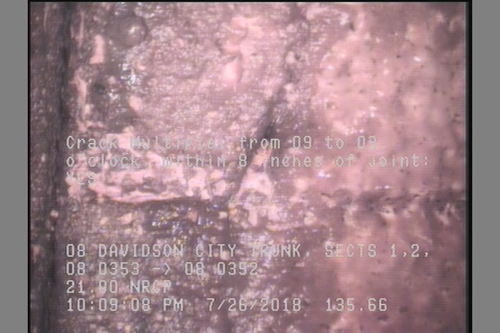 Crack Multiple, from 09 to 03 o'clock, within 8 inches of joint: YES