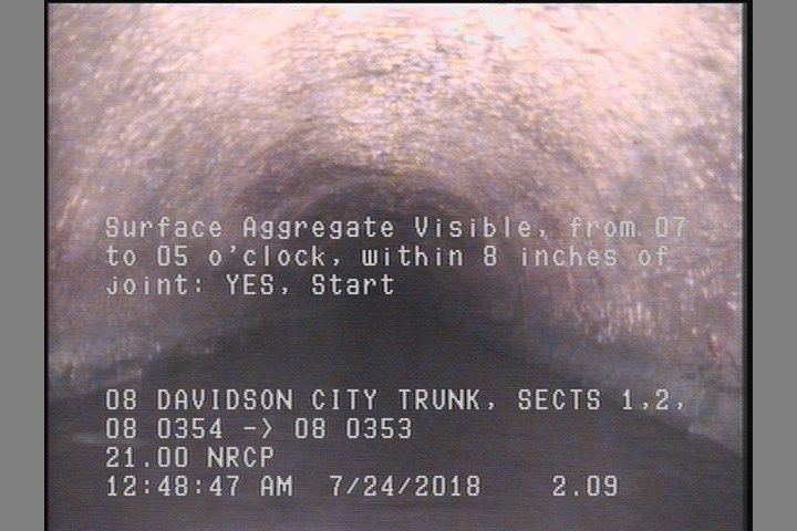 Surface Aggregate Visible, from 07 to 05 o'clock, within 8 inches of joint: YES, Start