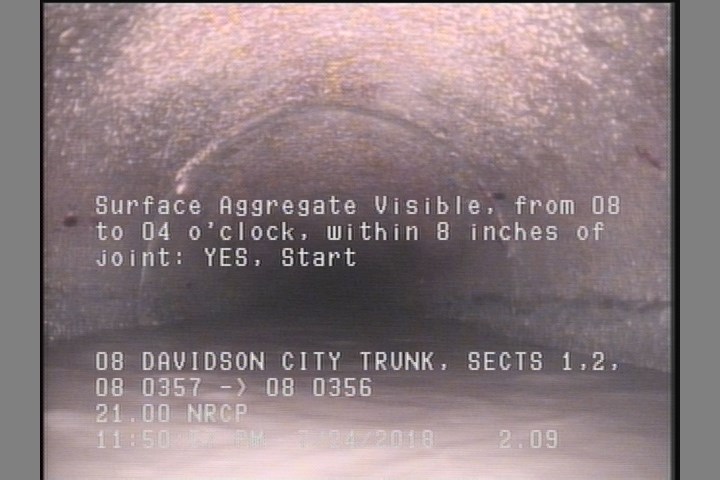 Surface Aggregate Visible, from 08 to 04 o'clock, within 8 inches of joint: YES, Start