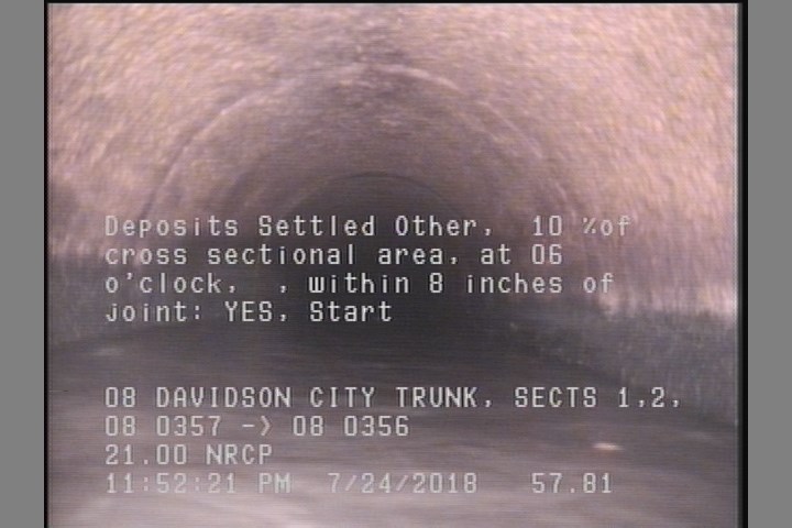 Deposits Settled Other, 10 %of cross sectional area, at 06 o'clock, , within 8 inches of joint: YES, Start