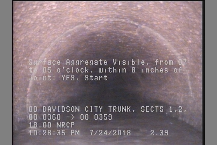 Surface Aggregate Visible, from 07 to 05 o'clock, within 8 inches of joint: YES, Start