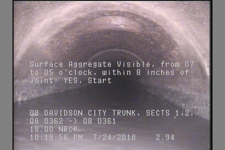 Surface Aggregate Visible, from 07 to 05 o'clock, within 8 inches of joint: YES, Start
