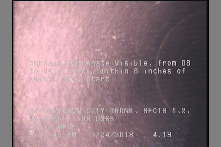 Surface Aggregate Visible, from 08 to 04 o'clock, within 8 inches of joint: YES, Start