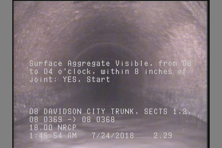 Surface Aggregate Visible, from 08 to 04 o'clock, within 8 inches of joint: YES, Start