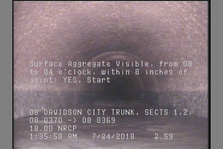 Surface Aggregate Visible, from 08 to 04 o'clock, within 8 inches of joint: YES, Start