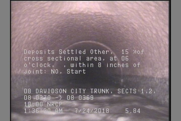 Deposits Settled Other, 15 %of cross sectional area, at 06 o'clock, , within 8 inches of joint: NO, Start