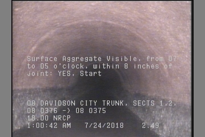 Surface Aggregate Visible, from 07 to 05 o'clock, within 8 inches of joint: YES, Start