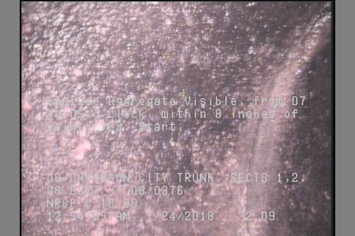 Surface Aggregate Visible, from 07 to 05 o'clock, within 8 inches of joint: YES, Start