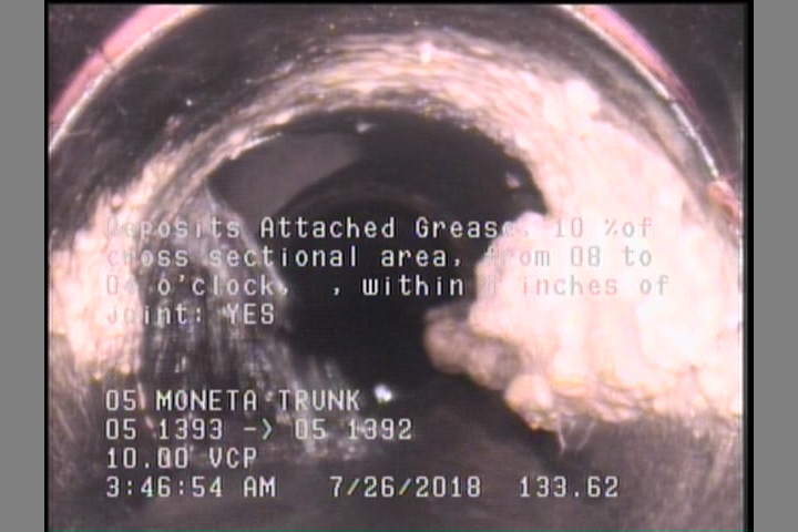Deposits Attached Grease, 10 %of cross sectional area, from 08 to 04 o'clock, , within 8 inches of joint: YES